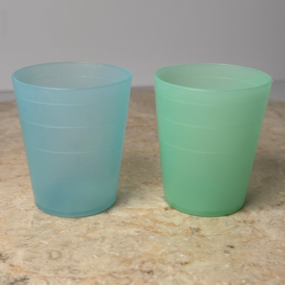 Tupperware Vintage Juice Tumblers 2oz Blue Green Set of 2 Pastel Small